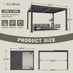 AirWire 10x12 FT Louvered Pergola Dark Gray | Metal Gazebo - Image 2