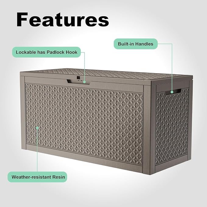 PatioZen 110 Gallon Deck Box Outdoor, Weatherproof Resin Patio Storage Box - Image 4