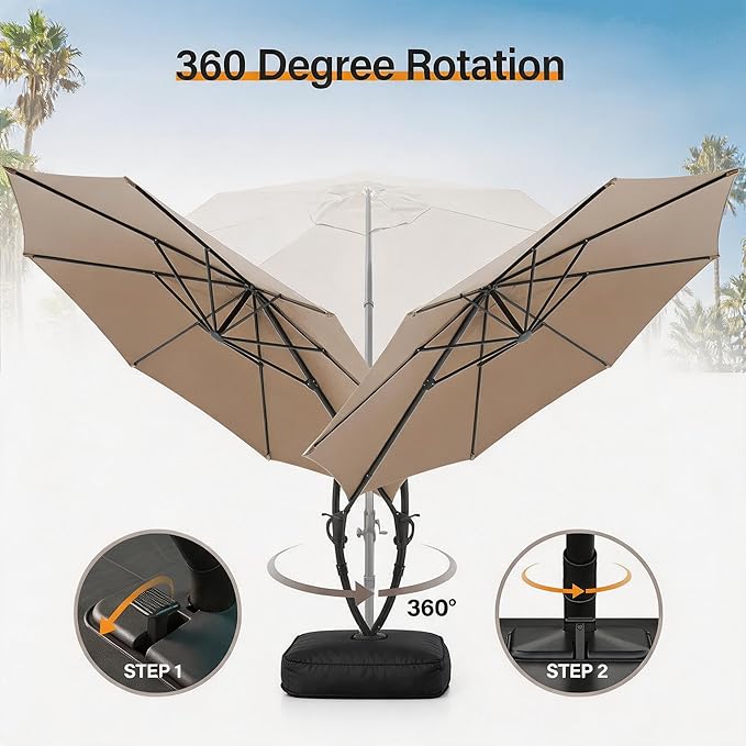 Outdoor Patio Umbrella with Base included, 12 FT Deluxe Curvy Cantilever - Image 3