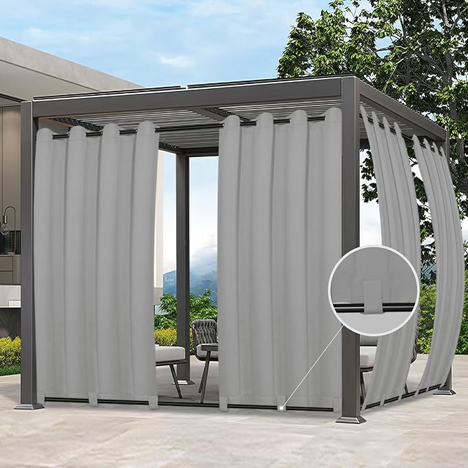 Easy-Going Outdoor Curtains for Patio 1 Panel, 54x120 inch, Light Grey | by Easy-Going