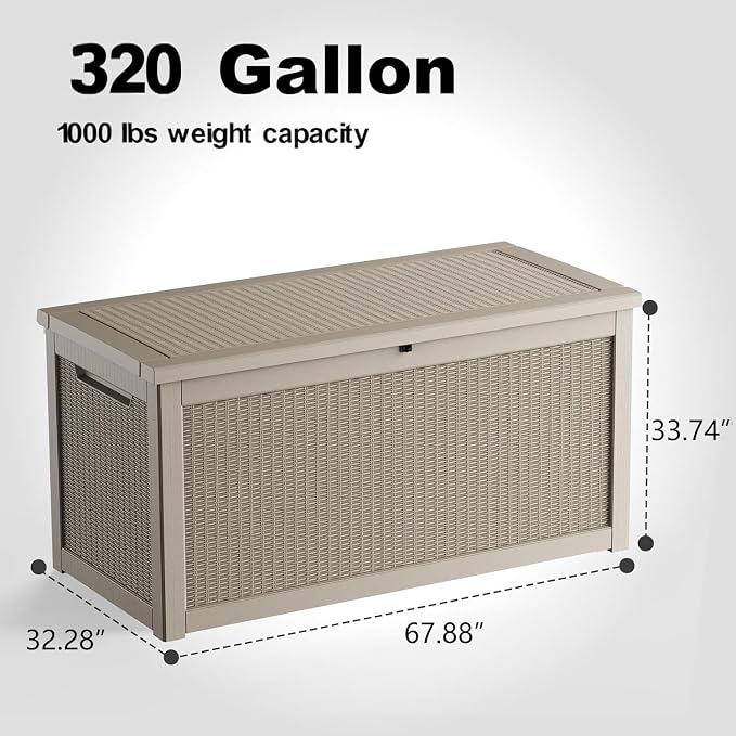 320 Gallon Waterproof Outdoor Storage Box, UV Resistant Resin Deck Box - Image 2