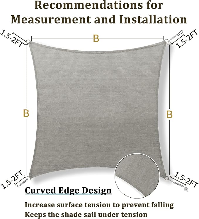Shade&Beyond 11'x11' Sun Shade Sail Canopy Square, UV Block Breathable Curved - Image 5