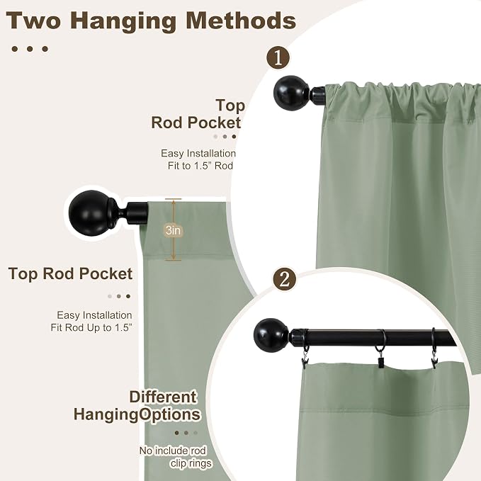 Outdoor Curtains for Patio Waterproof Rod Pocket 6 Pcs 54x84 Sage Green | - Image 3