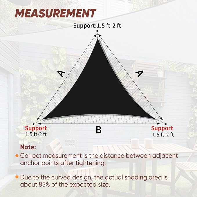 Shade&Beyond Custom Sun Shade Sail 17'x19'x25.5' Triangle Black Sun Sail Shades - Image 6
