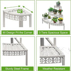 aboxoo 3-Tier Metal Plant Stand, Quarter Round Stair-Step Corner Shelf | Holds - Image 4