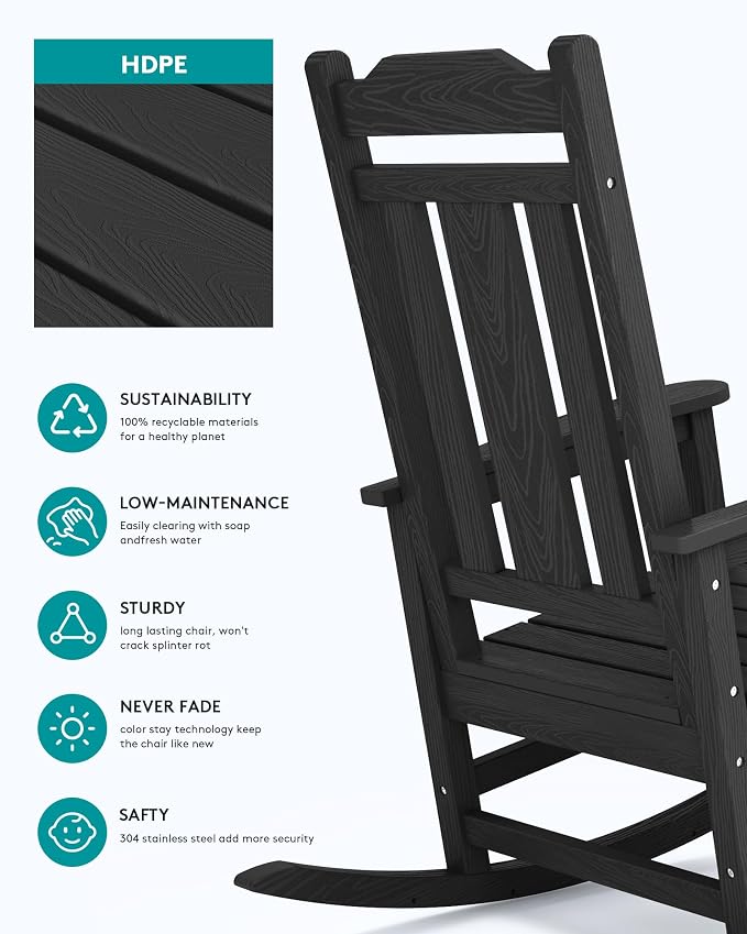 SERWALL HDPE Oversized Outdoor Rocking Chairs Set of 6, Patio Rocker, All - Image 6