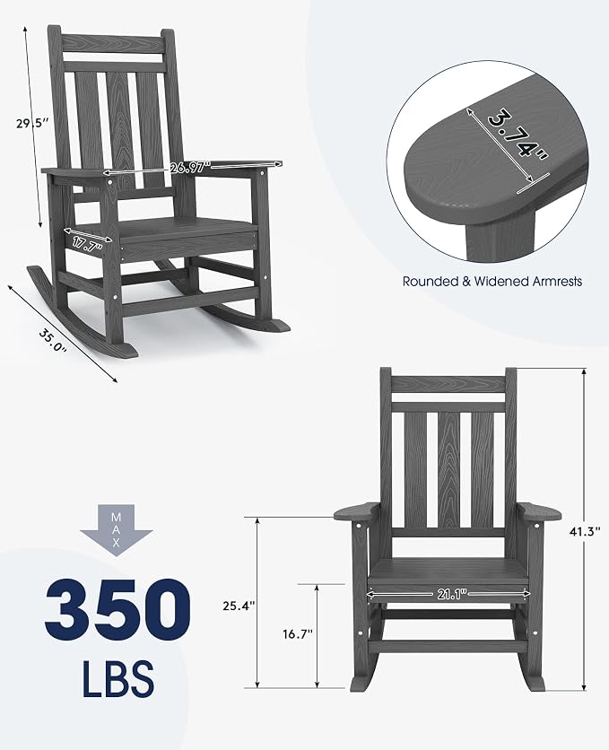 Oversized Outdoor Rocking Chair Set of 4, HDPE Patio Rockers - Image 3