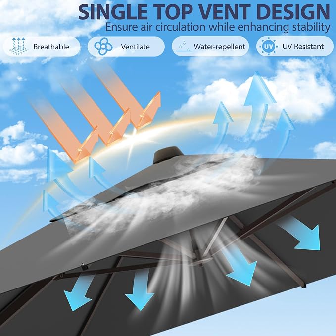 9' X 12' Cantilever Patio Umbrella Rectangle Outdoor Umbrella, 6-Level Tilt & - Image 4