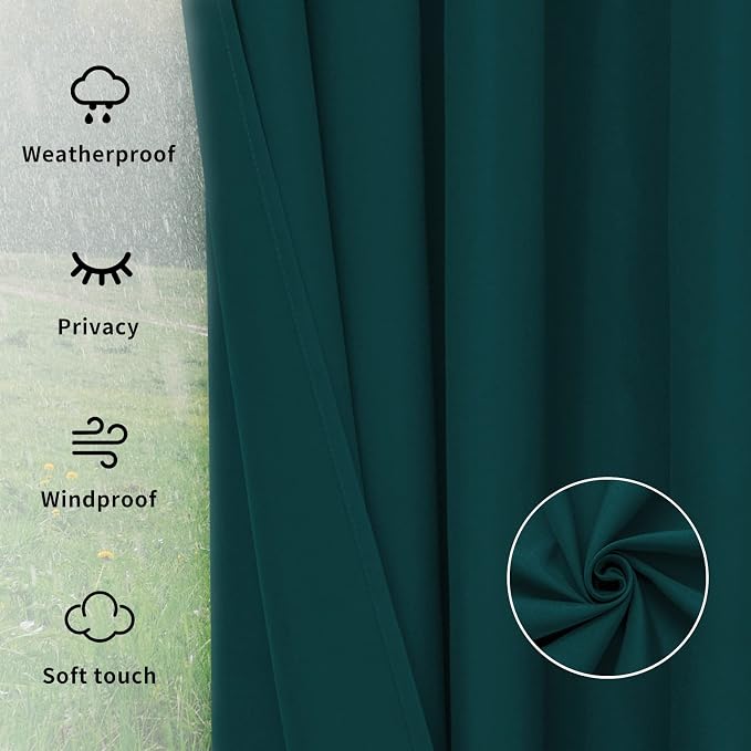 Easy-Going Outdoor Curtains for Patio 1 Panel, 150x108 inch, Teal | Waterproof - Image 6