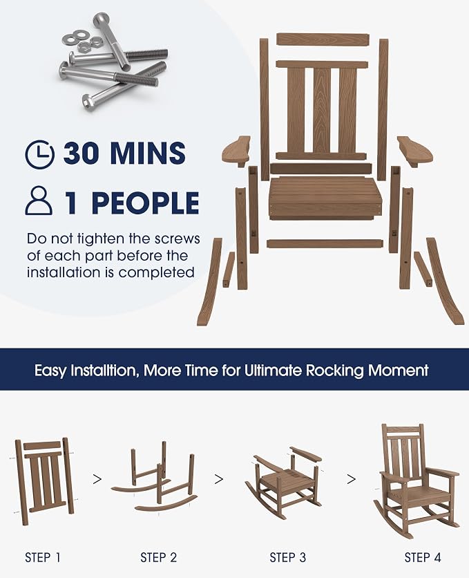 Oversized Outdoor Rocking Chair Set of 2, HDPE Patio Rockers - Image 6