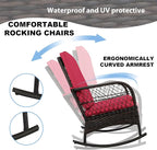 3 pcs Rocking Bistro Set Conversation Chairs PE Wicker Outdoor Rocking Chairs & - Image 4