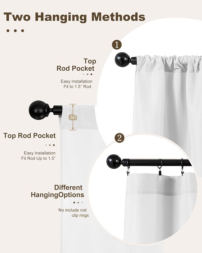 Outdoor Curtains for Patio Waterproof Rod Pocket 4 Pcs 54x84 Inch White | - Image 3