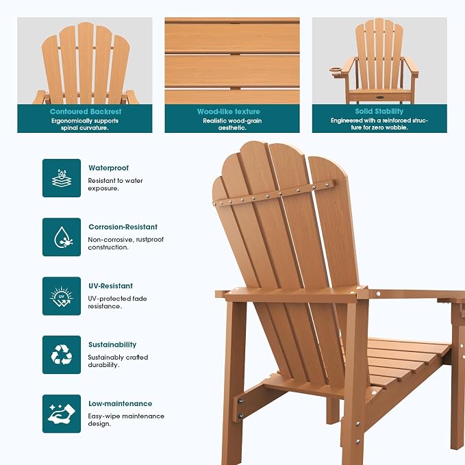 THOEOE Stackable Adirondack Chair Set of 4, All-Weather HDPE Fire Pit Chair | - Image 6