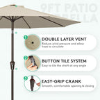 JEAREY 9FT Outdoor Patio Umbrella, Market Umbrella, Tan | Outdoor Table - Image 3