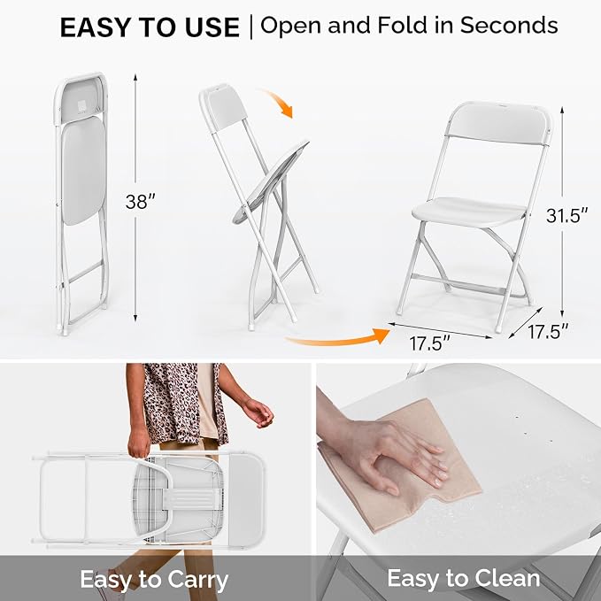 VINGLI 4 Pack White Plastic Folding Chair, Indoor Outdoor Portable Stackable - Image 3