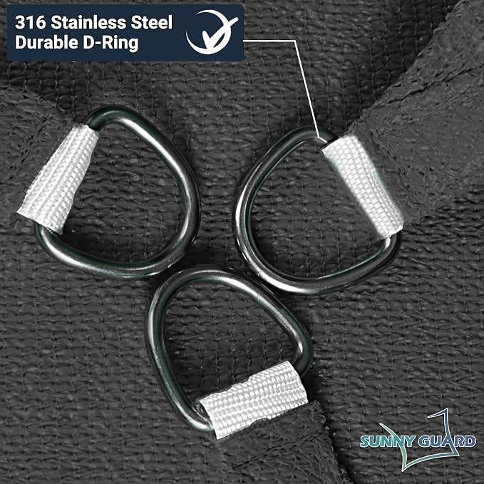 SUNNY GUARD Custom Size 9'x9' Graphite Grey Sun Shade Sail Rectangle UV Block - Image 6