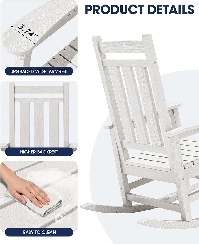 Oversized Outdoor Rocking Chair Set of 4, HDPE Patio Rockers - Image 7