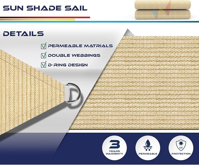 Windscreen4less 27' x 27' x 27' Sun Shade Sail Triangle Outdoor Canopy Cover UV - Image 3