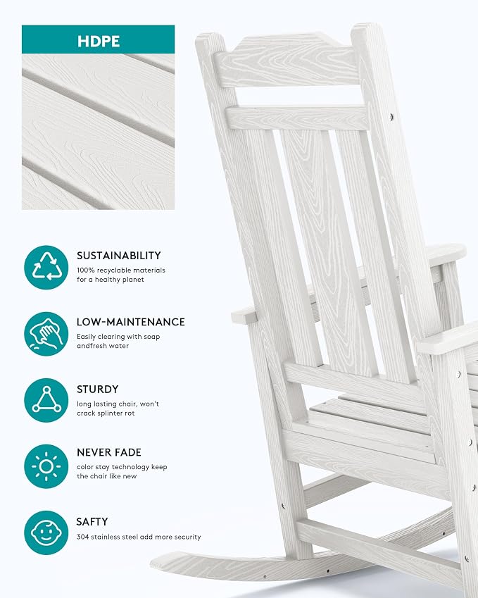 SERWALL HDPE Oversized Outdoor Rocking Chairs Set of 4, Patio Rocker, All - Image 5