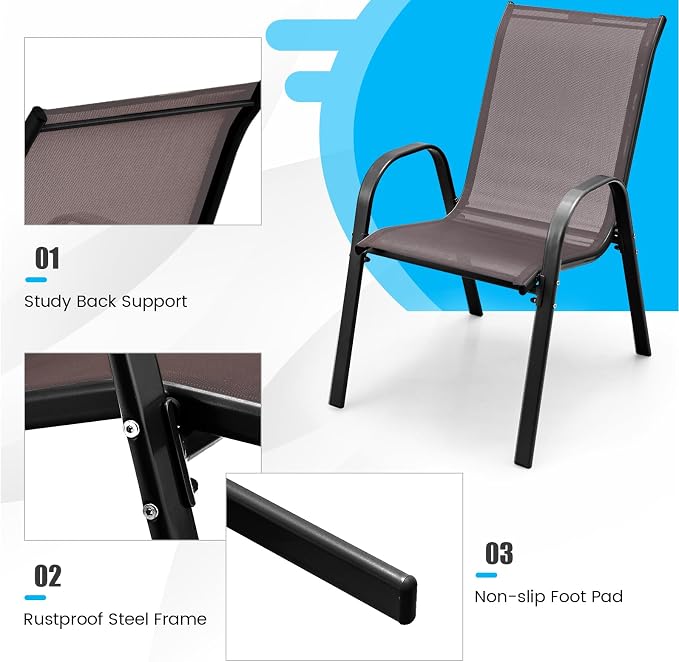 Tangkula Patio Dining Chairs Set of 2, Outdoor Stackable All Weather Heavy Duty - Image 9