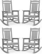 SERWALL Outdoor Rocking Chair Set of 4, Patio Rocking Chair, Light Gray | HDPE by SERWALL