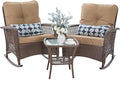 Patio Furniture Set 3 Pieces, Wicker Outdoor Rocking Bistro Set, Khaki | VONZOY by VonzoyHome