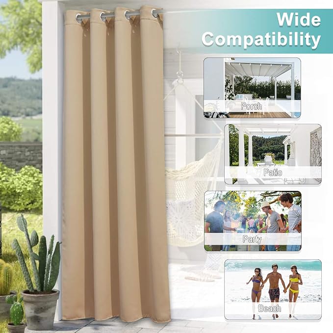 NICETOWN 2 Panels Patio Outdoor Curtains 95 inch Length, Thermal Insulated - Image 5