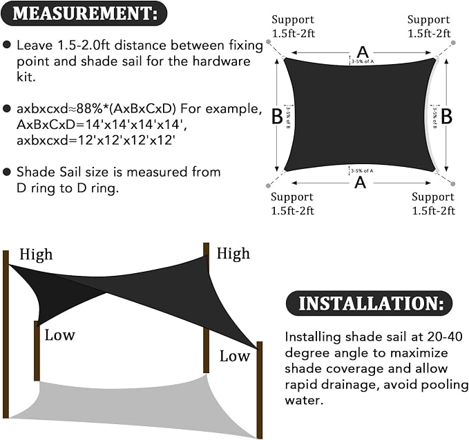 Shade&Beyond 6'x12' Sun Shade Sail Canopy Rectangle, UV Block Breathable Black - Image 5