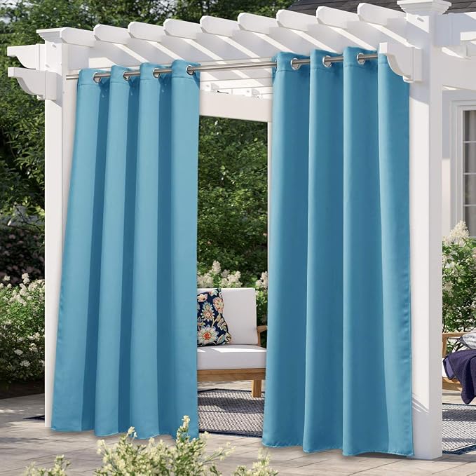 NICETOWN Outdoor Curtain for Patio Waterproof, 1 Panel, W52 x L84, Teal Blue by NICETOWN