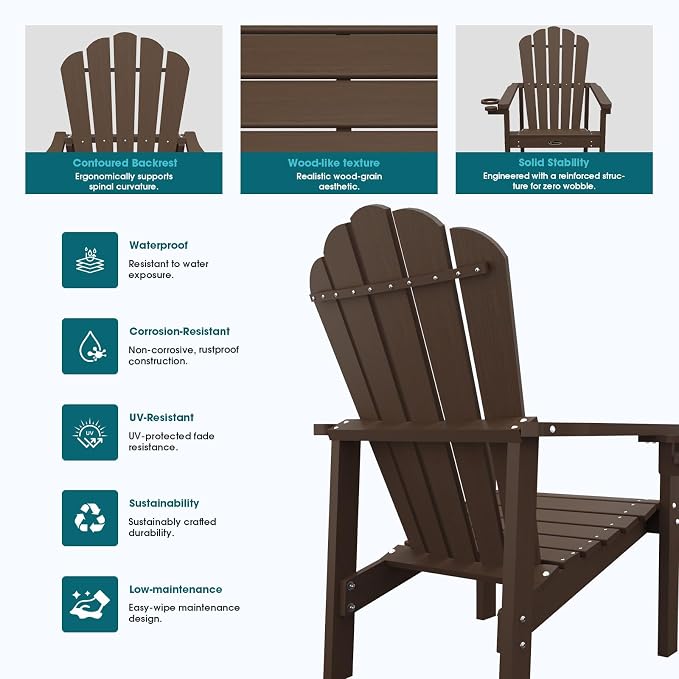 THOEOE Stackable Adirondack Chair Set of 2, HDPE All-Weather Fire Pit Chair | - Image 6