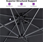 PURPLE LEAF Patio Outdoor Umbrella 9' x 9' Square All-Weather Light Grey | - Image 3