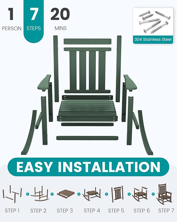 SERWALL Outdoor Rocking Chair Set of 2, HDPE Rocker - Image 7