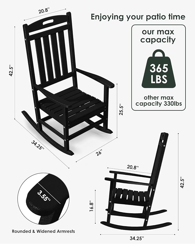 Outdoor Rocking Chair Set of 4, High Back Plastic Patio Rocking Chairs - Image 2