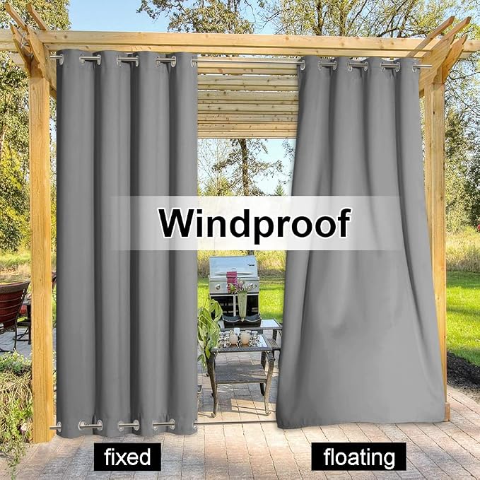 NICETOWN 2 Panels Sliver Grey Blackout Outdoor Curtains - Image 5