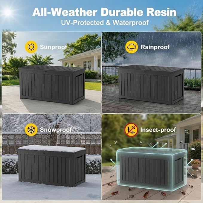 270 Gallon Outdoor Storage Box Resin Deck Box All Weather Waterproof Large - Image 3