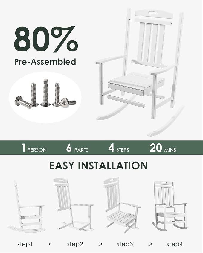 Outdoor Rocking Chair, All-Weather Resistant Poly Lumber Rocker Chair Outdoor - Image 3