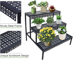 aboxoo 3-Tier Stair Style Metal Plant Stand, Large Indoor Outdoor Shelf | Holds - Image 9