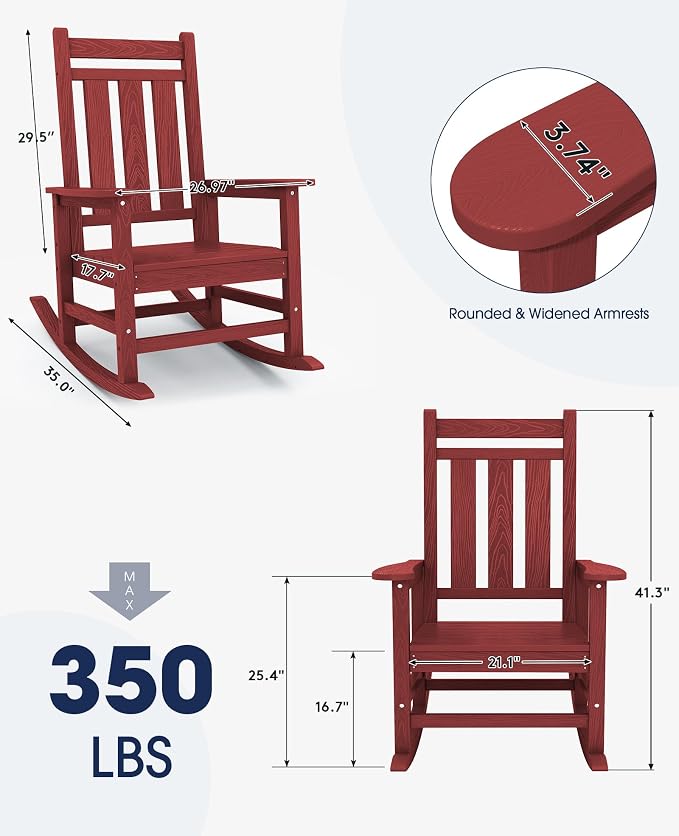 Oversized Outdoor Rocking Chair Set of 2, HDPE Patio Rockers - Image 3