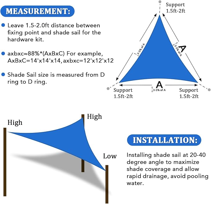 Shade&Beyond Custom Sun Shade Sail 11'x15'x18.6' Triangle Sun Sail Shades Patio - Image 6