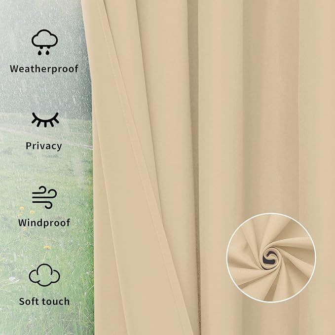 Easy-Going Outdoor Curtains for Patio 1 Panel, 54x96 inch, Weatherproof Privacy - Image 6