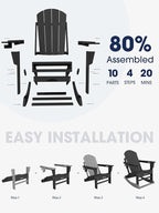 Adirondack Rocking Chair with Ottoman and Cup Holders | HDPE Porch Rocker - Image 6