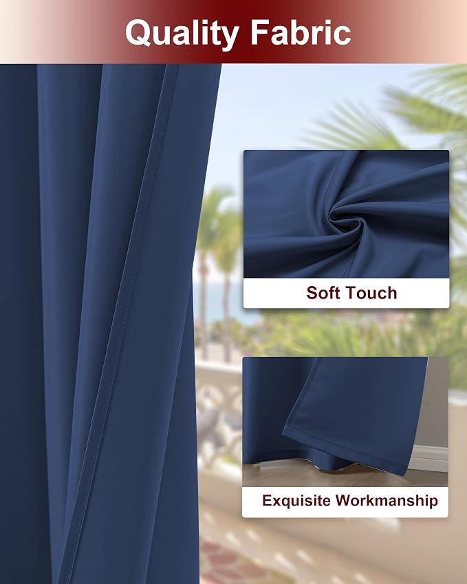 Grommet Outdoor Curtains for Patio Waterproof 8 Pcs 54x95 In Navy | - Image 4