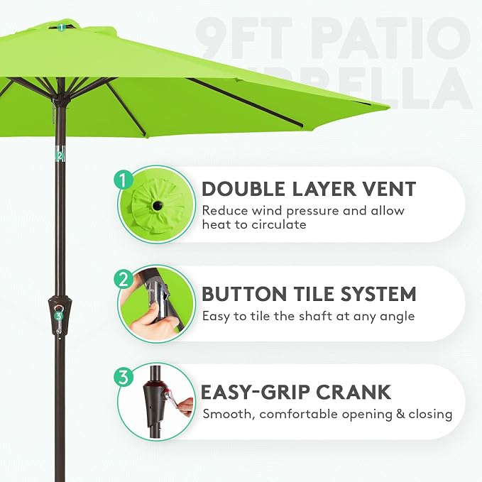 JEAREY 9FT Outdoor Patio Umbrella, Market Umbrella, Apple Green | Outdoor Table - Image 2