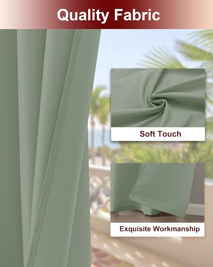 Grommet Outdoor Curtains for Patio Waterproof 8 Pcs 54x95 In Sage Green | - Image 5