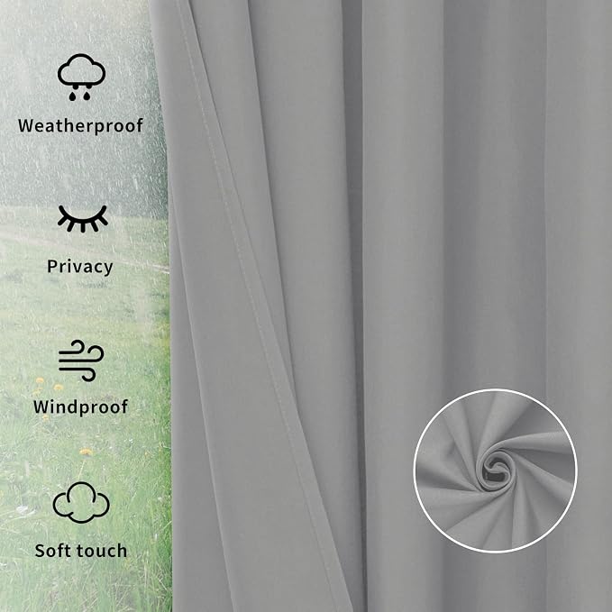 Easy-Going Outdoor Curtains for Patio 1 Panel, 54x96 inch, Light Grey | - Image 6