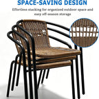 4 Pack Brown Stackable Outdoor Rattan Chairs, All-Weather Patio Seating - Image 5