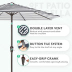 JEAREY 9FT Outdoor Patio Umbrella, Market Umbrella, Tilt & Crank UV Protection - Image 2