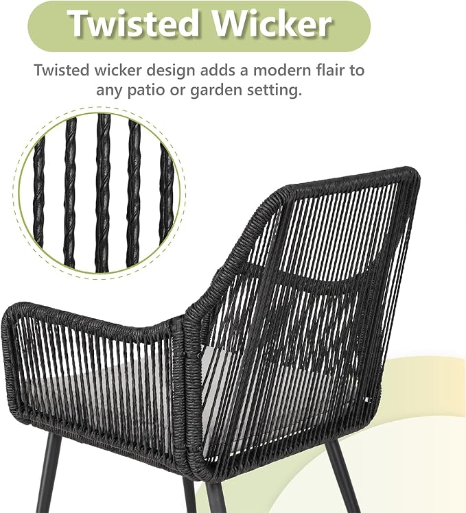 Patio Dining Chairs Outdoor Dining Chairs Set of 2, Woven Twisted Wicker Rattan - Image 4