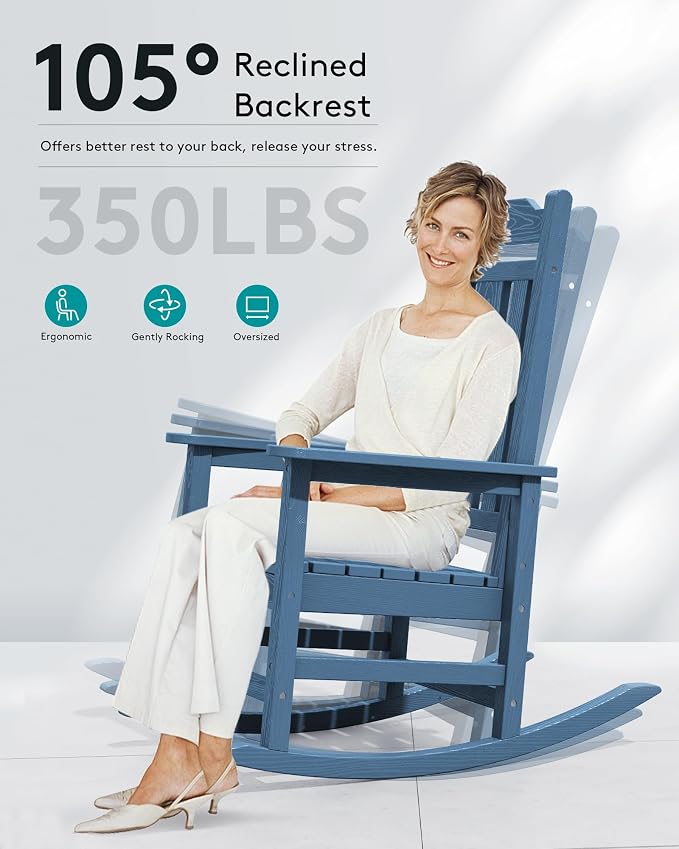 SERWALL HDPE Oversized Outdoor Rocking Chairs Set of 4, Patio Rocker, All - Image 4