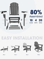 Adirondack Rocking Chair with Ottoman and Cup Holders | HDPE Porch Rocker - Image 5